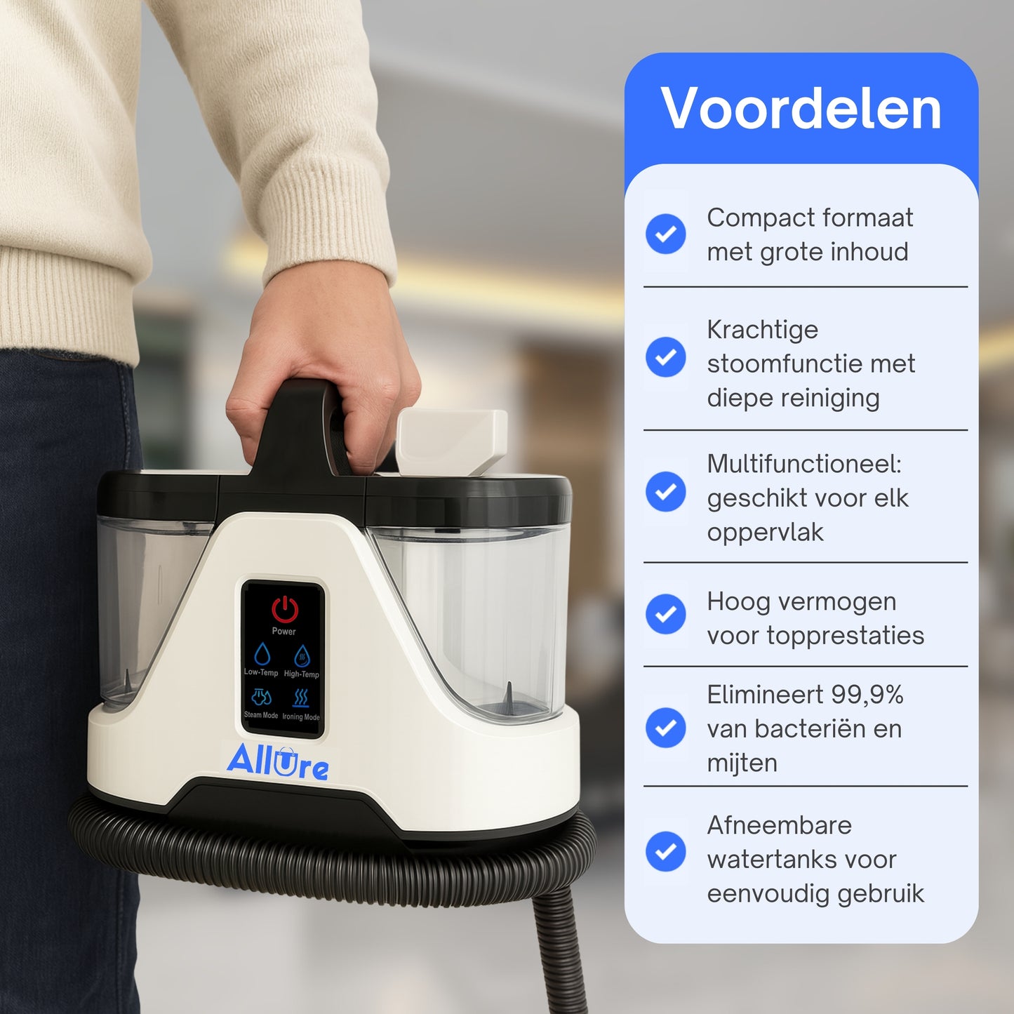 Vlekkenreiniger Pro - Verwarmbaar tot 100°C - Voor Bank, Matras, Vloer, Auto en Gordijnen