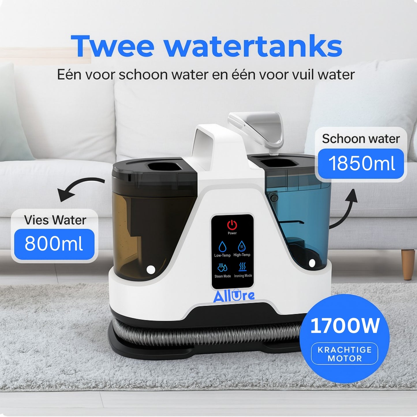 Vlekkenreiniger Pro - Verwarmbaar tot 100°C - Voor Bank, Matras, Vloer, Auto en Gordijnen